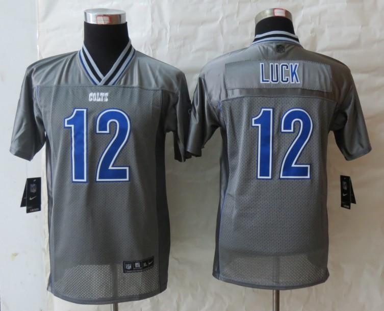 Nike Colts 12 Luck Grey Vapor Kids Jerseys