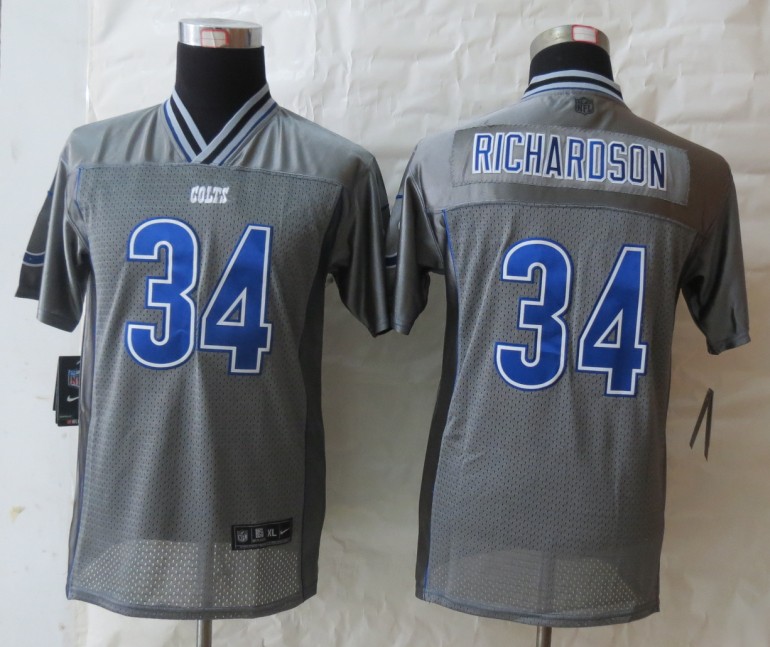 Nike Colts 34 Richardson Grey Vapor Kids Jerseys - Click Image to Close