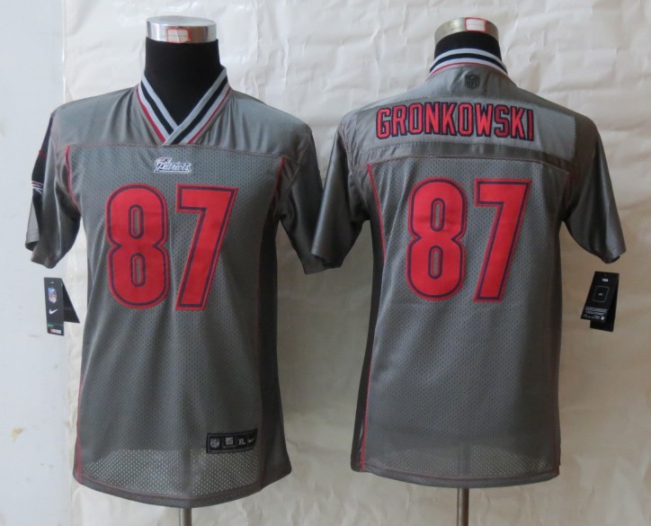 Nike Patriots 87 Gronkowski Grey Vapor Kids Jerseys - Click Image to Close