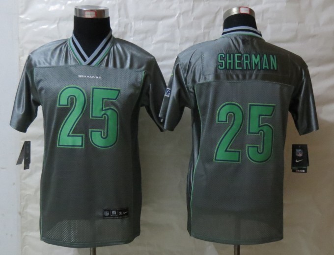 Nike Seahawks 25 Sherman Grey Vapor Kids Jerseys