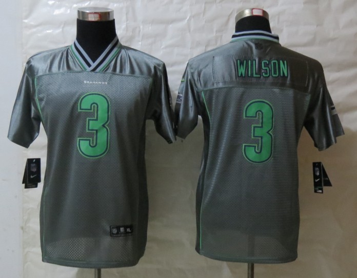 Nike Seahawks 3 Wilson Grey Vapor Kids Jerseys