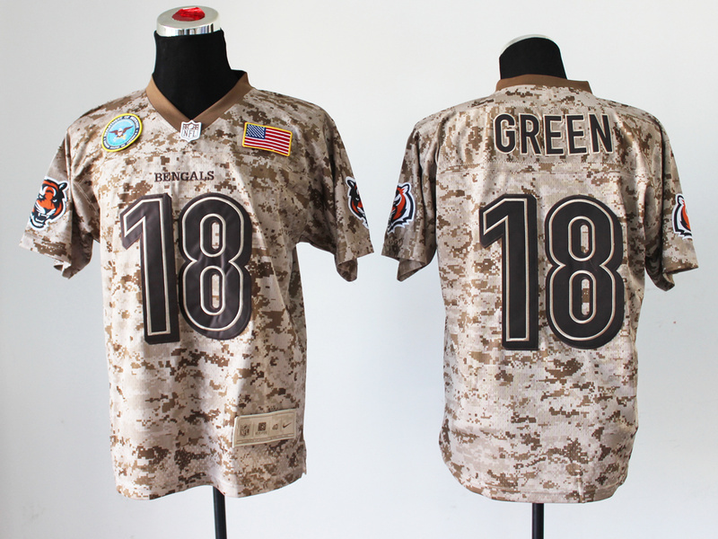 Nike Bengals 18 Green US Marine Corps Camo Elite With Flag Patch Jerseys