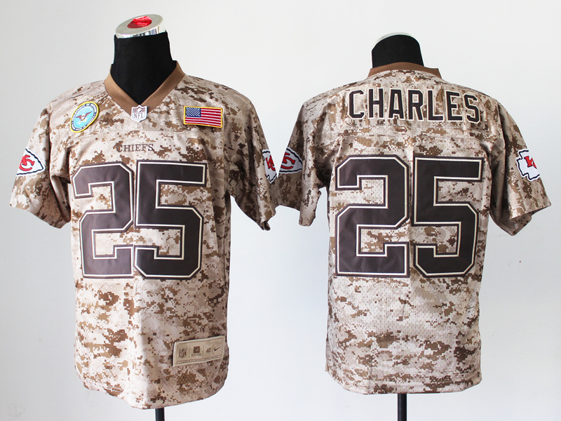 Nike Chiefs 25 Charles US Marine Corps Camo Elite With Flag Patch Jerseys