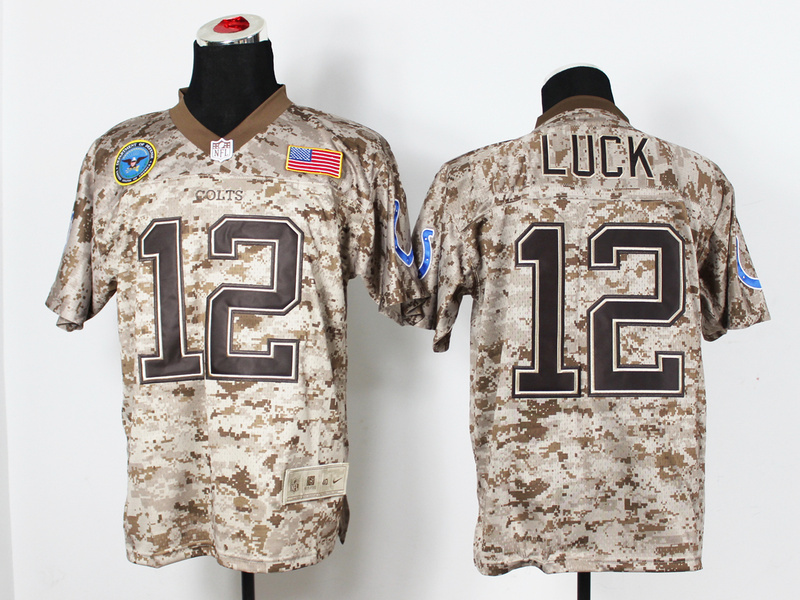Nike Colts 12 Luck US Marine Corps Camo Elite With Flag Patch Jerseys