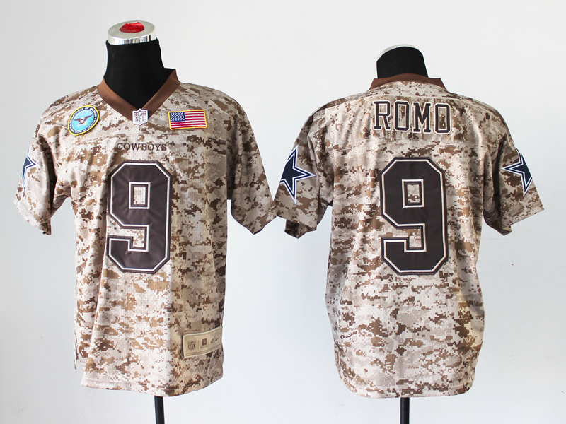 Nike Cowboys 9 Romo US Marine Corps Camo Elite With Flag Patch Jerseys