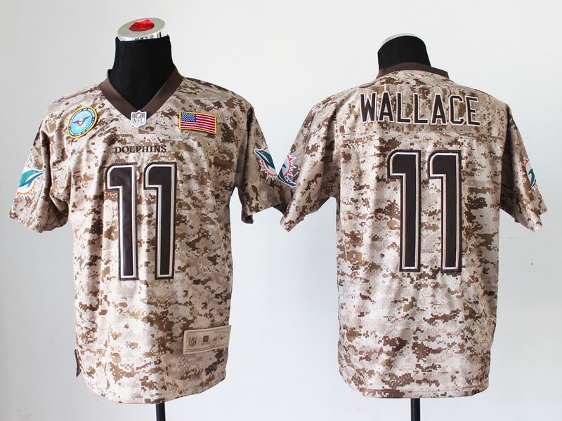 Nike Dolphins 11 Wallace US Marine Corps Camo Elite With Flag Patch Jerseys