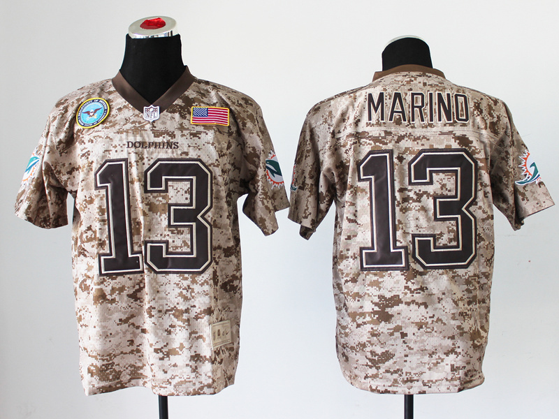 Nike Dolphins 13 Marino US Marine Corps Camo Elite With Flag Patch Jerseys