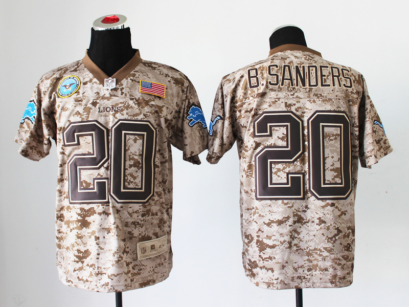 Nike Lions 20 B.Sanders US Marine Corps Camo Elite With Flag Patch Jerseys