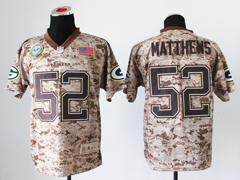 Nike Packers 52 Matthews US Marine Corps Camo Elite With Flag Patch Jerseys