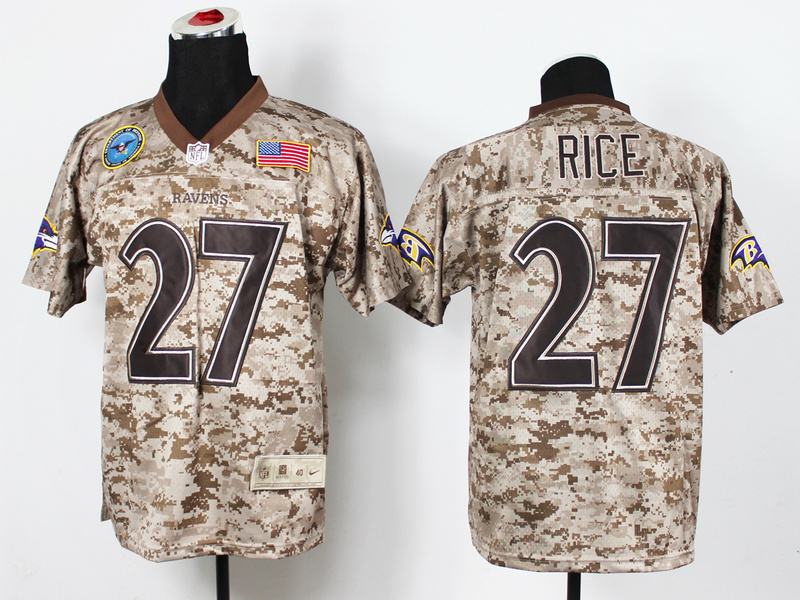 Nike Ravens 27 Rice US Marine Corps Camo Elite With Flag Patch Jerseys