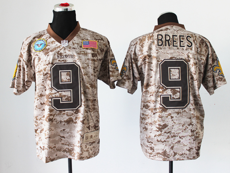 Nike Saints 9 Brees US Marine Corps Camo Elite With Flag Patch Jerseys