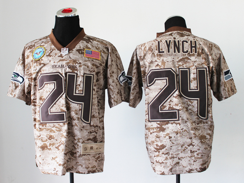 Nike Seahawks 24 Lynch US Marine Corps Camo Elite With Flag Patch Jerseys