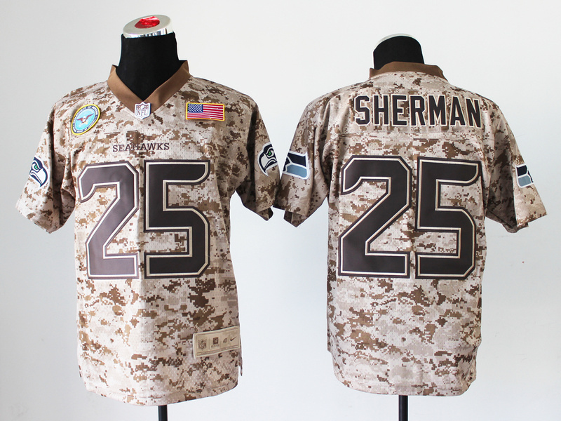 Nike Seahawks 25 Sherman US Marine Corps Camo Elite With Flag Patch Jerseys