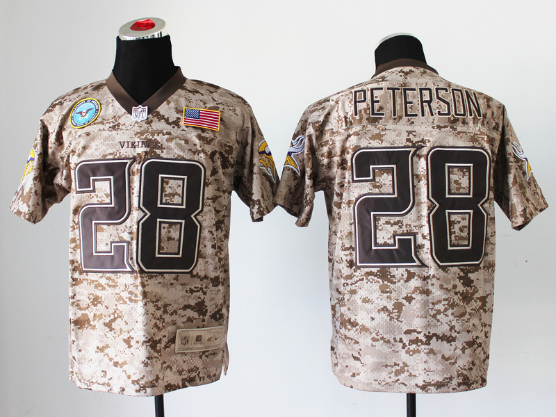 Nike Vikings 28 Peterson US Marine Corps Camo Elite With Flag Patch Jerseys