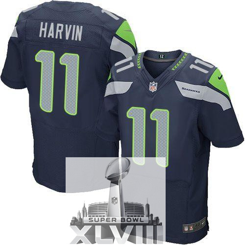 Nike Seahawks 11 Harvin Blue Elite 2014 Super Bowl XLVIII Jerseys