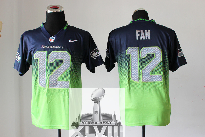 Nike Seahawks 12 Fan Blue And Green Drift Elite 2014 Super Bowl XLVIII Jerseys