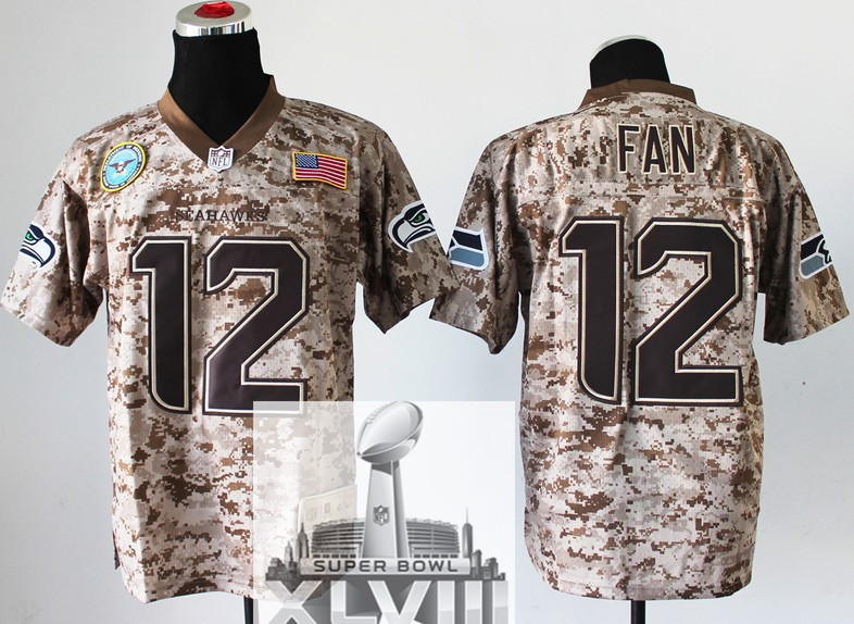 Nike Seahawks 12 Fan US Marine Corps Camo Elite With Flag Patch 2014 Super Bowl XLVIII Jerseys
