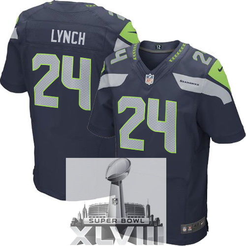 Nike Seahawks 24 Lynch Blue Elite 2014 Super Bowl XLVIII Jerseys