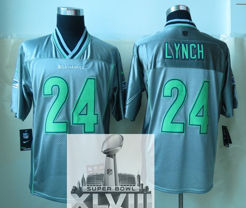 Nike Seahawks 24 Lynch Grey Vapor Elite 2014 Super Bowl XLVIII Jerseys