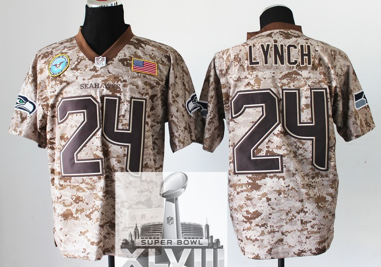 Nike Seahawks 24 Lynch US Marine Corps Camo Elite With Flag Patch 2014 Super Bowl XLVIII Jerseys