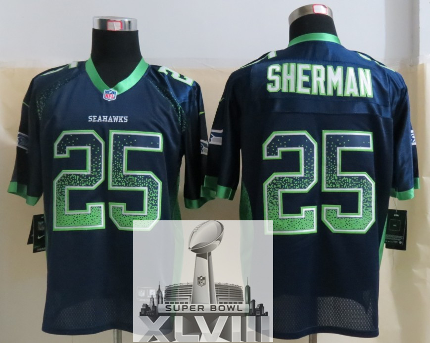 Nike Seahawks 25 Sherman Blue Drift Fashion Elite 2014 Super Bowl XLVIII Jerseys