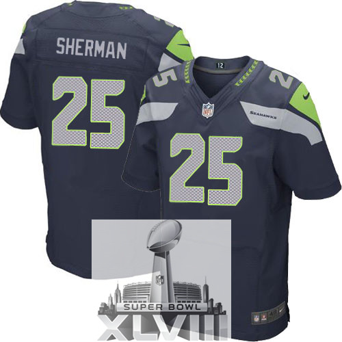 Nike Seahawks 25 Sherman Blue Elite 2014 Super Bowl XLVIII Jerseys