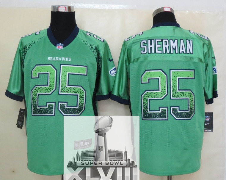 Nike Seahawks 25 Sherman Green Drift Fashion Elite 2014 Super Bowl XLVIII Jerseys