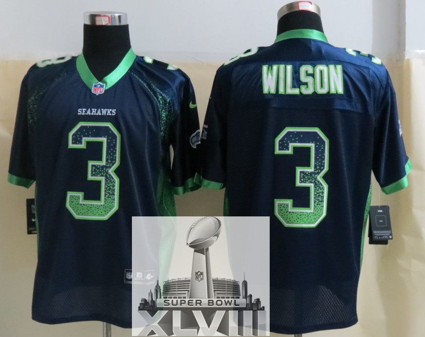 Nike Seahawks 3 Wilson Blue Drift Fashion Elite 2014 Super Bowl XLVIII Jerseys