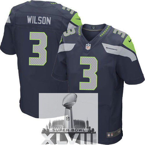 Nike Seahawks 3 Wilson Blue Elite 2014 Super Bowl XLVIII Jerseys