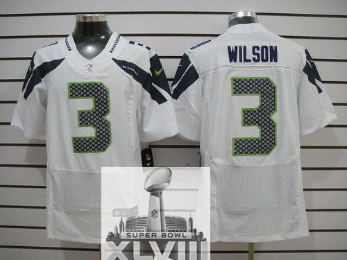 Nike Seahawks 3 Wilson White Elite 2014 Super Bowl XLVIII Jerseys