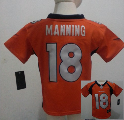 Nike Broncos 18 Manning Orange Toddler Game Jerseys - Click Image to Close