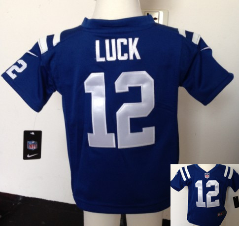 Nike Colts 12 Luck Blue Toddler Game Jerseys - Click Image to Close