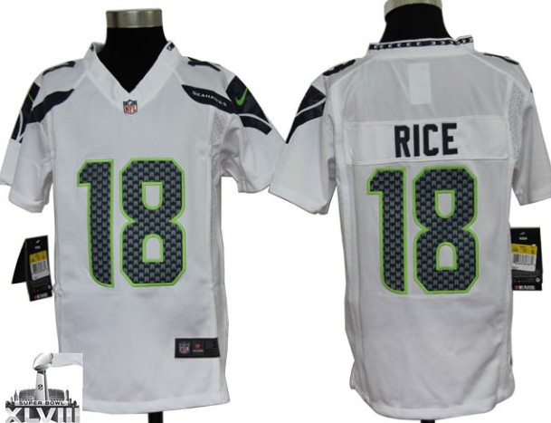 Youth Nike Seahawks 18 Rice White Game 2014 Super Bowl XLVIII Jerseys
