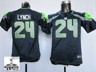 Youth Nike Seahawks 24 Lynch Blue Game 2014 Super Bowl XLVIII Jerseys