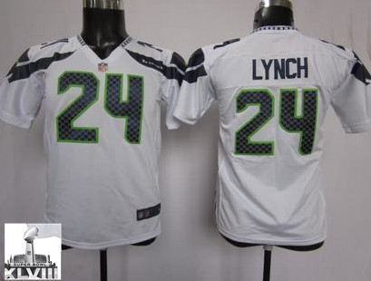 Youth Nike Seahawks 24 Lynch White Game 2014 Super Bowl XLVIII Jerseys