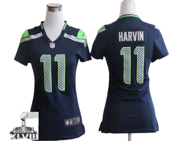Nike Seahawks 11 Harvin Blue Women Game 2014 Super Bowl XLVIII Jerseys