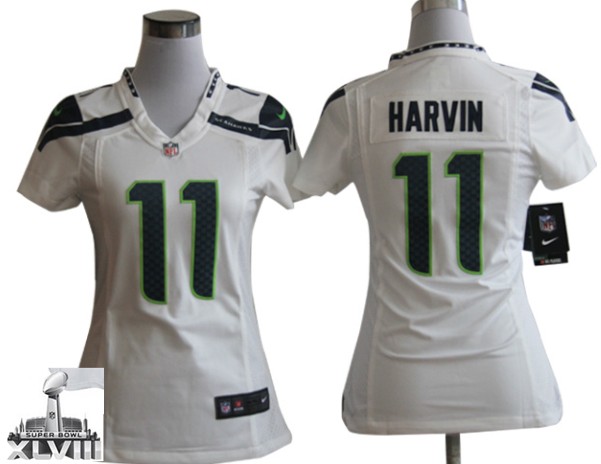 Nike Seahawks 11 Harvin White Women Game 2014 Super Bowl XLVIII Jerseys