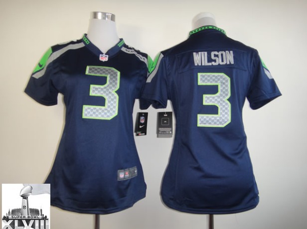 Nike Seahawks 3 Wilson Blue Women Game 2014 Super Bowl XLVIII Jerseys