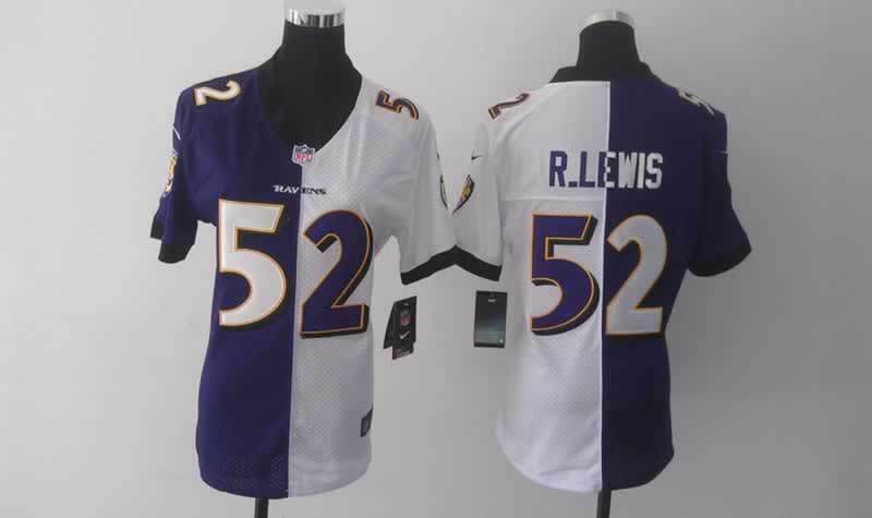 Nike Ravens 52 R.Lewis Purple And White Split Women Jerseys
