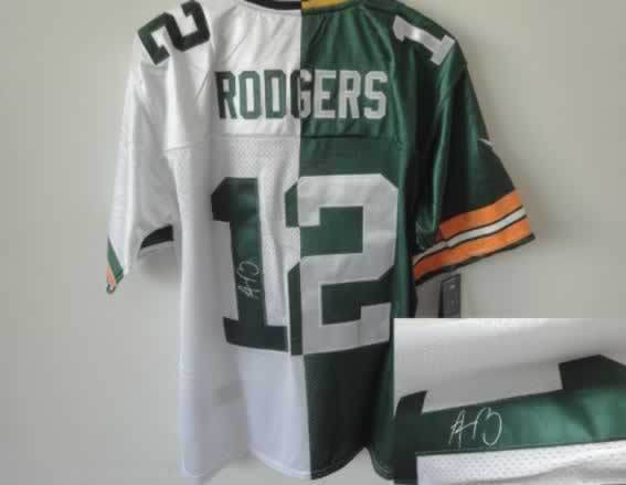 Nike Packers 12 Rodgers Green And White Split Signature Elite Jerseys