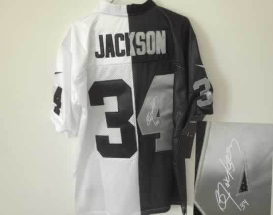 Nike Raiders 34 Jackson Black And White Split Signature Elite Jerseys