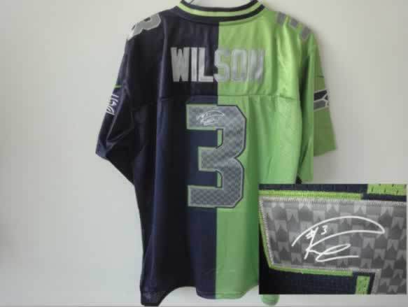 Nike Seahawks 3 Wilson Green And Blue Split Signature Elite Jerseys