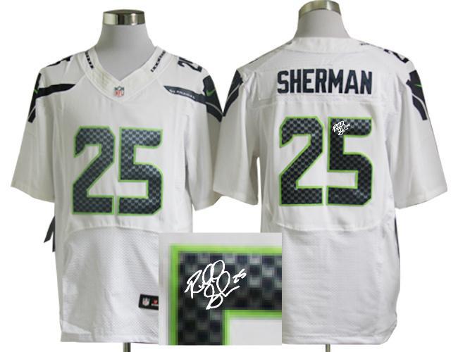 Nike Seahawks 25 Sherman White Signature Edition Elite Jerseys