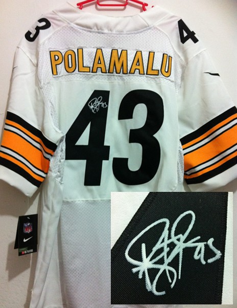 Nike Steelers 43 Polamalu White Signature Edition Elite Jerseys
