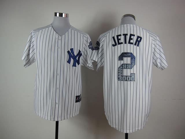 Yankees 2 Jeter White 3000 Patch With Signature Jerseys