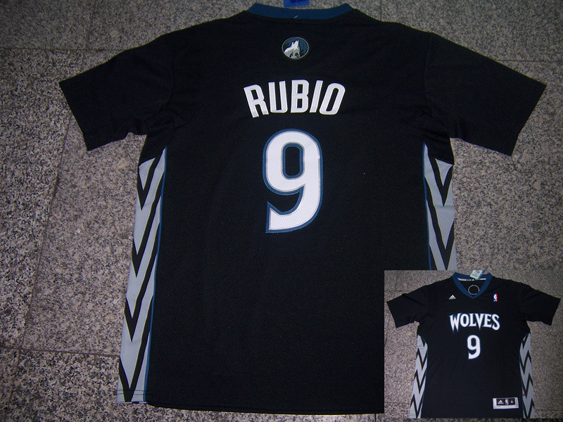 Timberwolves 9 Rubio Black New Revolution 30 Jerseys - Click Image to Close
