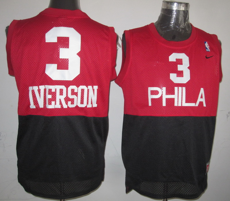 76ers 3 Allen Iverson 95 Swingman Red black jerseys