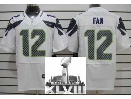 Nike Seahawks 12 Fan White Elite 2014 Super Bowl XLVIII Elite Jerseys
