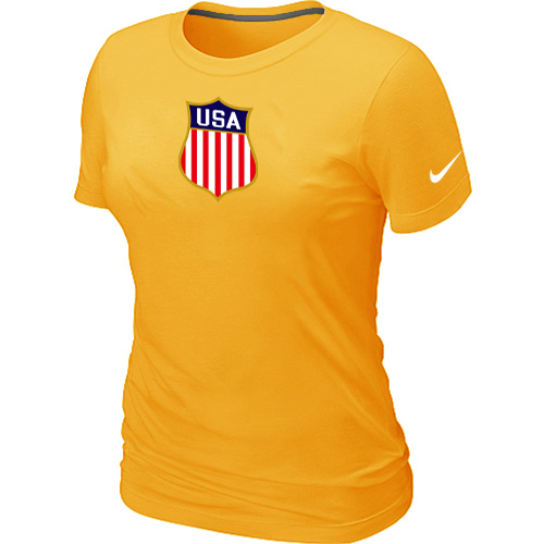 Nike Team USA Hockey Winter Olympics KO Collection Locker Room Women T Shirt Yellow - Click Image to Close