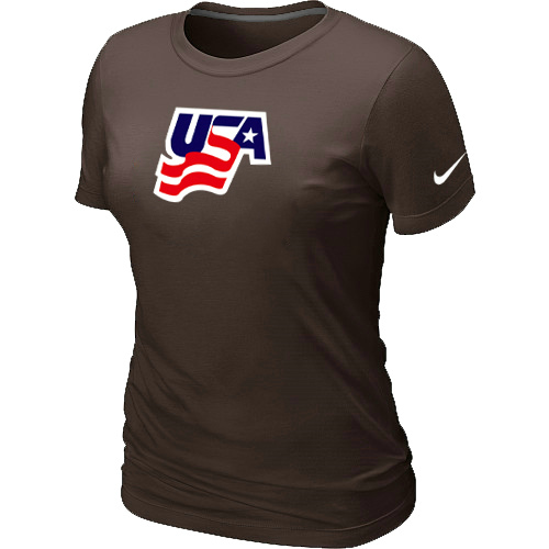 Nike USA Graphic Legend Performance Collection Locker Room Women T Shirt Brown